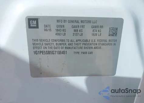 2016 Chevrolet Cruze Limited 1Lt Auto z USA, uszkodzony, nr VIN 1G1PE5SB5G7106451